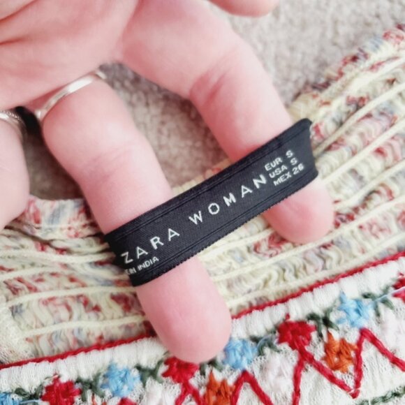 Zara Retro Folk Embroidered Chiffon Boho Coquette Prairie Country Blouse S - Picture 5 of 8